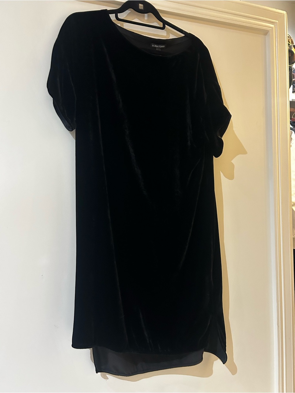 Eileen Fisher Black Velvet Short-Sleeve Shift Dress